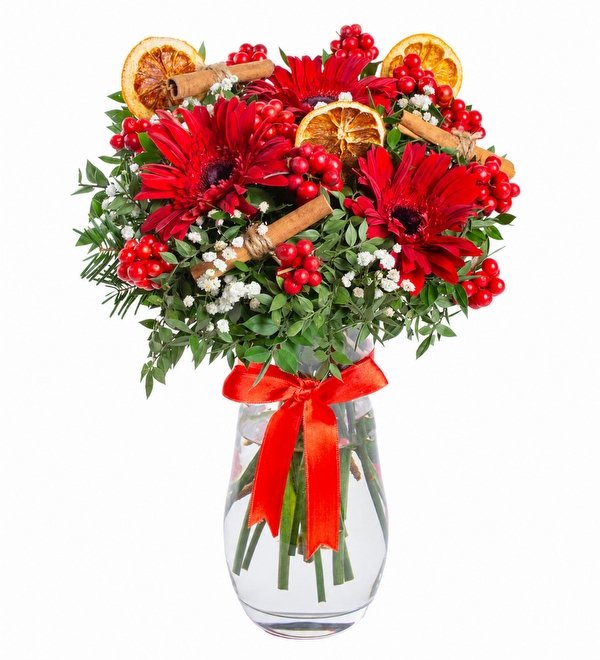 Vazoda Gerbera ve Kokina Yılbaşı Çiçeği