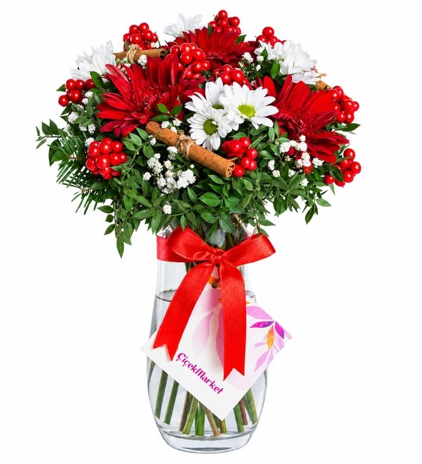 Vazoda Yılbaşı Kokinası Gerbera Papatya