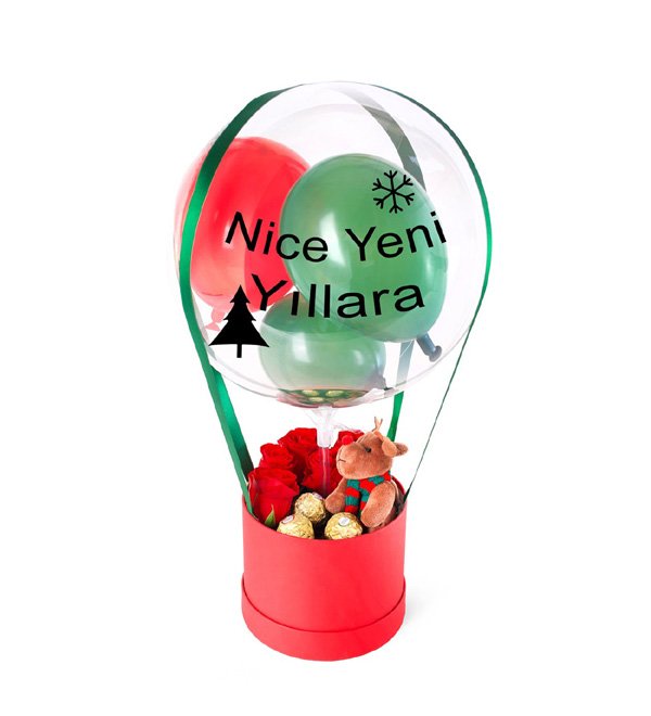 Çikolatalı Güllü Yeni Yıl Balon Kutusu