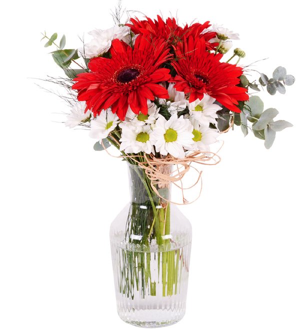 Vazoda Papatya ve Kırmızı Gerbera Aranjmanı
