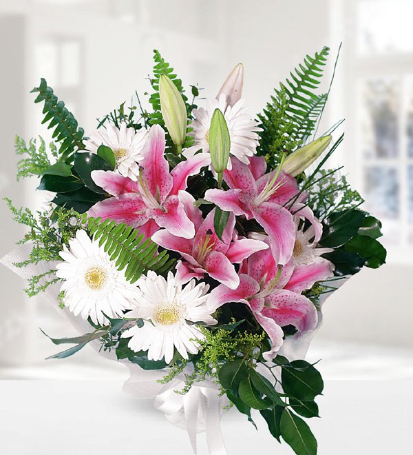 Pembe Lilyum ve Gerbera Buketi