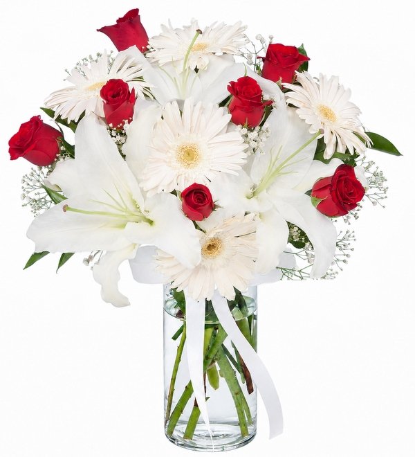 Kırmızı Gül Lilyum Gerbera