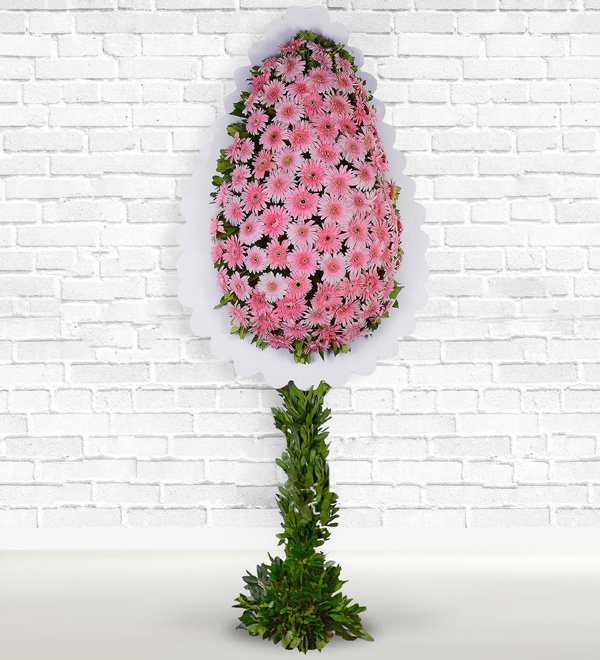Düğüne Çelenk Pembe Gerbera Sepeti
