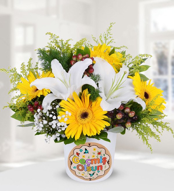 Geçmiş Olsun Temalı Lilyum Gerbera Aranjmanı